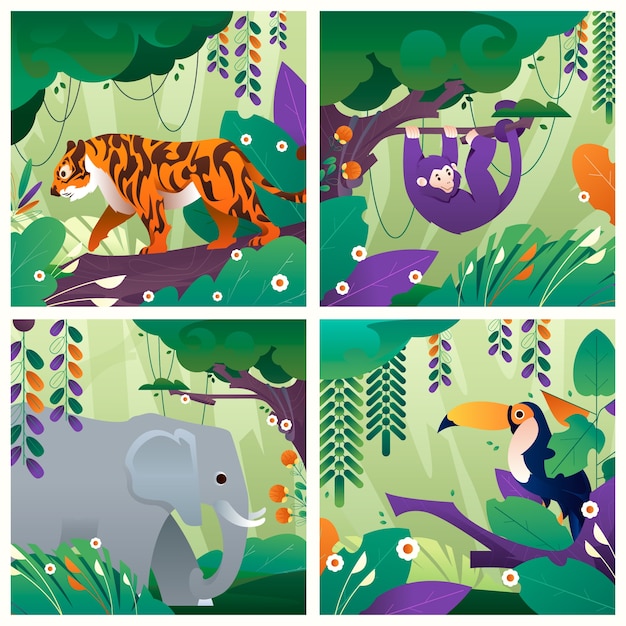 Vector jungle illustrations in gradient style