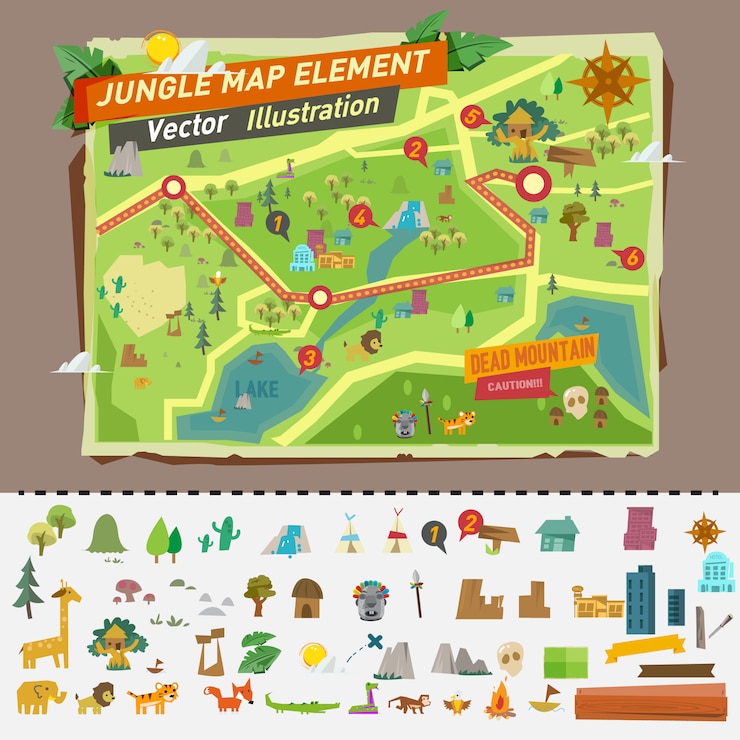 Vector jungle-kaart met grafische elementen
