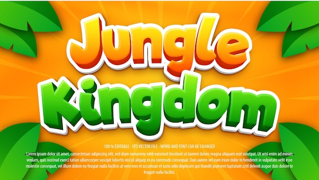 Jungle kingdom 3d bewerkbare teksteffectsjabloon