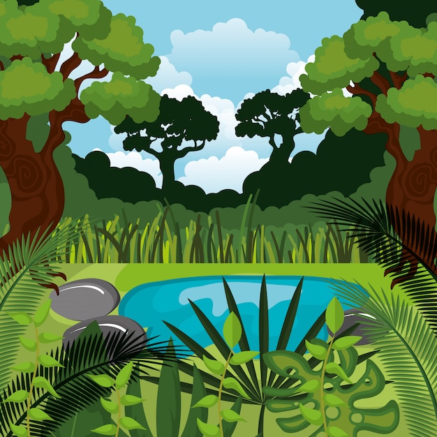 Vector jungle landscape background isolated icon design