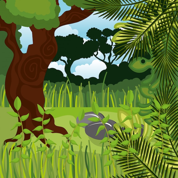 Vector jungle landscape background isolated icon design