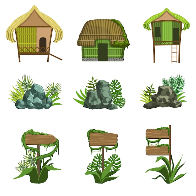 Vector jungle landscape elements set