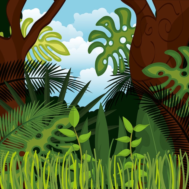 Vector jungle landschap achtergrond geïsoleerd pictogram ontwerp