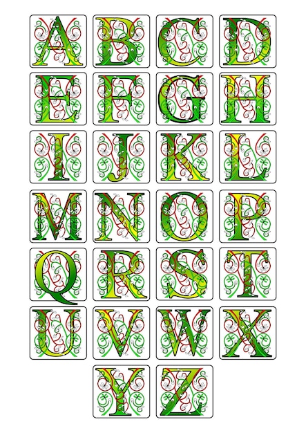 Jungle letters Natuur bloemen alfabet Bos groene kleurverloop karakters Grillige magische collectie Vector set Kinderen verhaal boek illustratie object Kinderen verjaardag voorraad element