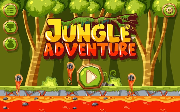 Vector jungle met platformgame-sjabloon voor lavagrond
