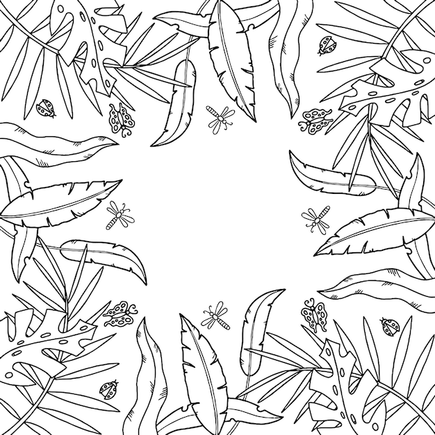 Vector jungle plant doodle line frame vector