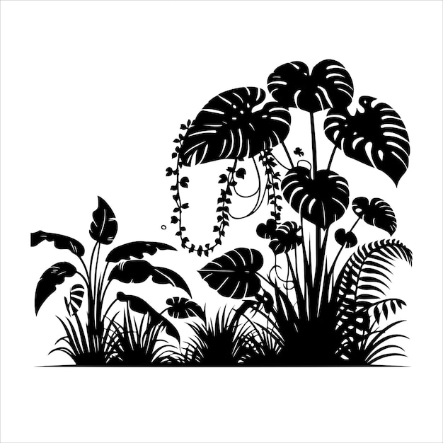 Jungle plant vector Interior plant or indoor tree silhouettes vector