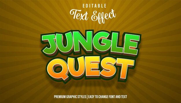 Vettore titolo del gioco jungle quest effetto di testo modificabile