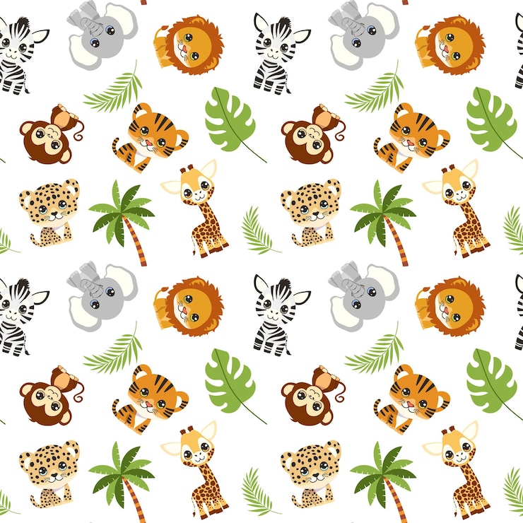 Vector jungle rumpus adorable safari animals pattern