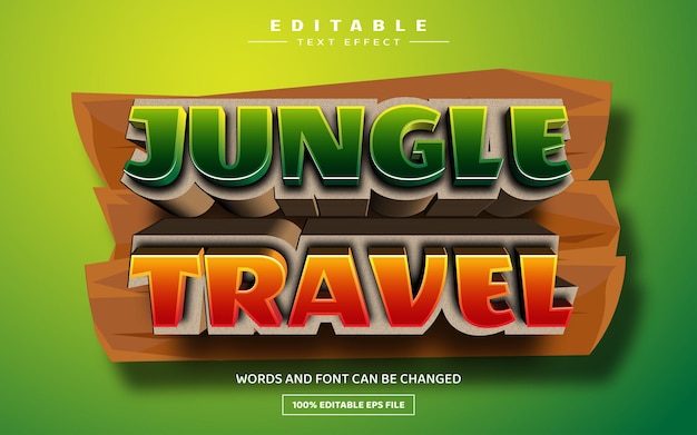 Vector jungle travel 3d editable text effect template