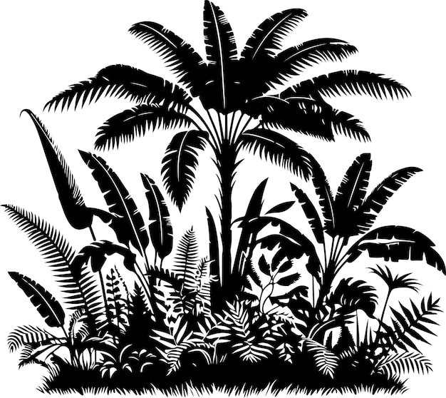 Vector jungle tree tropical vector silhouette illustration