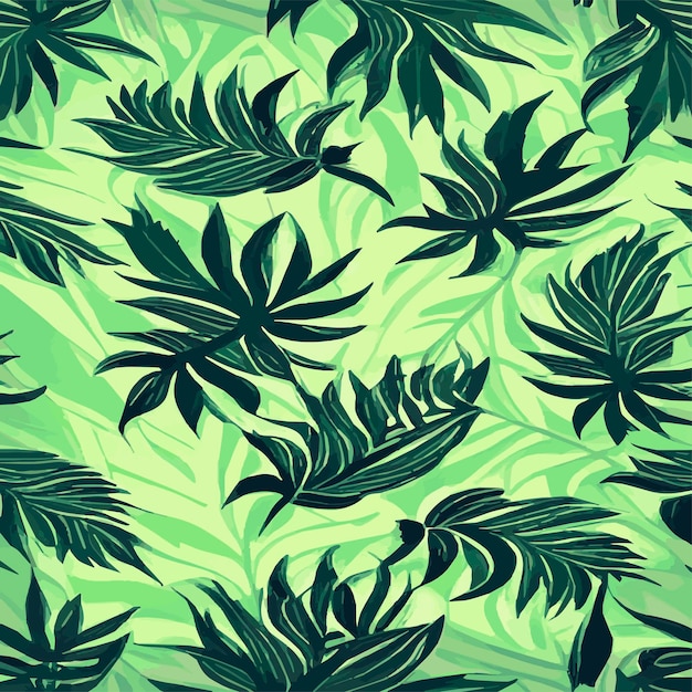 Jungle vector illustration with tropical leaves patern trendy summer print exotic seamless pattern turquoise