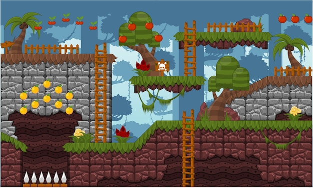 Vector jungle video game tile set