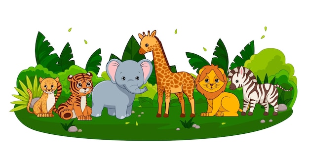 Jungle with animals banner