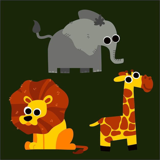 Vector jungledieren een leeuw een giraf en een olifant