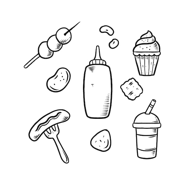 Junk food doodle set illustration hand drawn