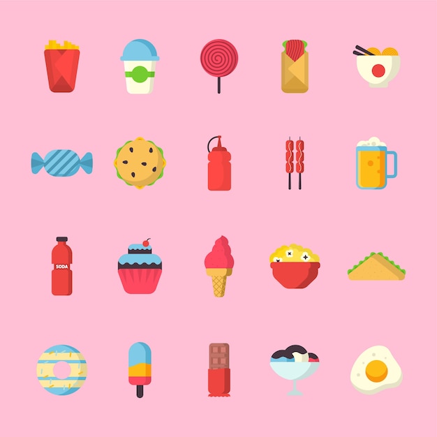 Junk food icon set