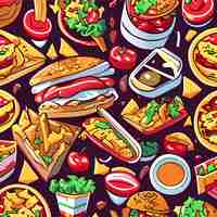 Vector junk food seamless pattern doodle vector illustration