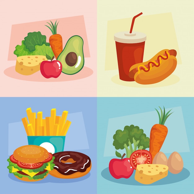 Vector junk and healthy food frames