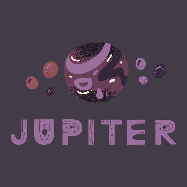 Jupiter and planet lettering poster. Vector illustration for posters, prints and cards