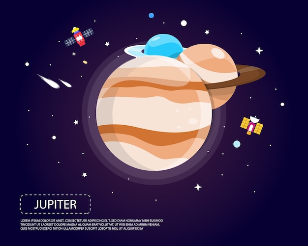 Jupiter saturn and neptune of solar system illustration design