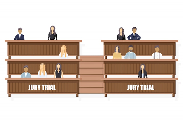 Jury trial flat style. law order brochure template