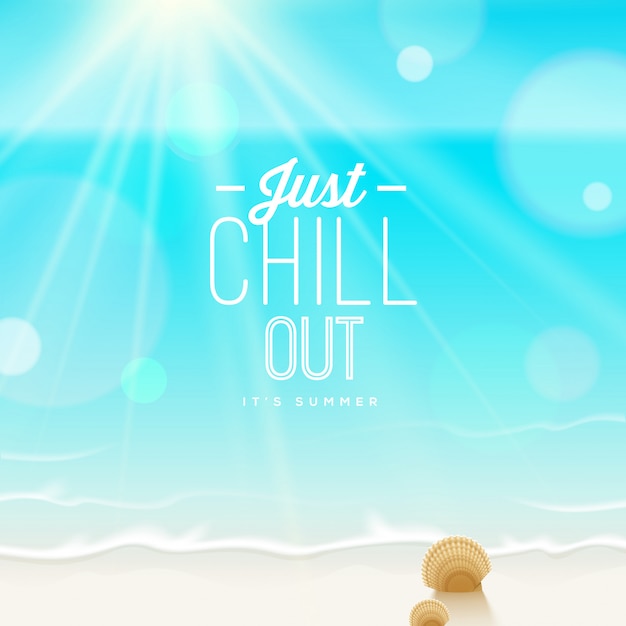 Vector just chill out - typography  on a tropical seascape background