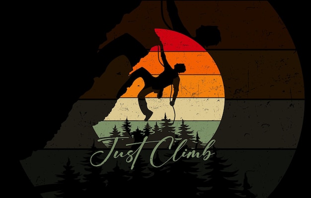 Винтажный дизайн футболки для скалолазания Just Climb