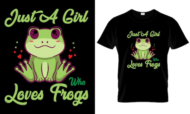 カエルが大好きな女の子のTシャツデザイン。