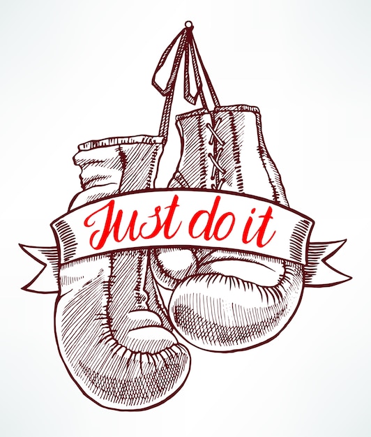 Vector just do it. red boxing gloves. hand-drawn illustration