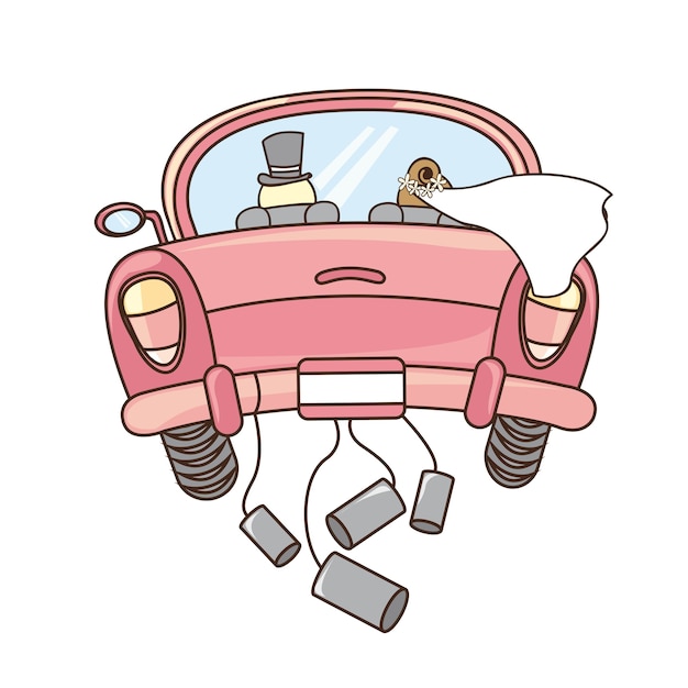 Just married car isolated over white background vector illustration