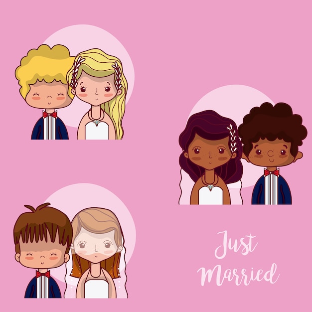 Just married card with wedding couples