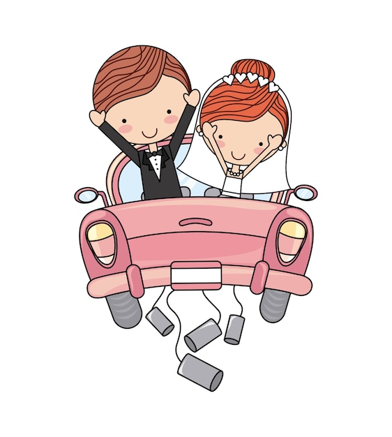 Vector just married couple car isolated