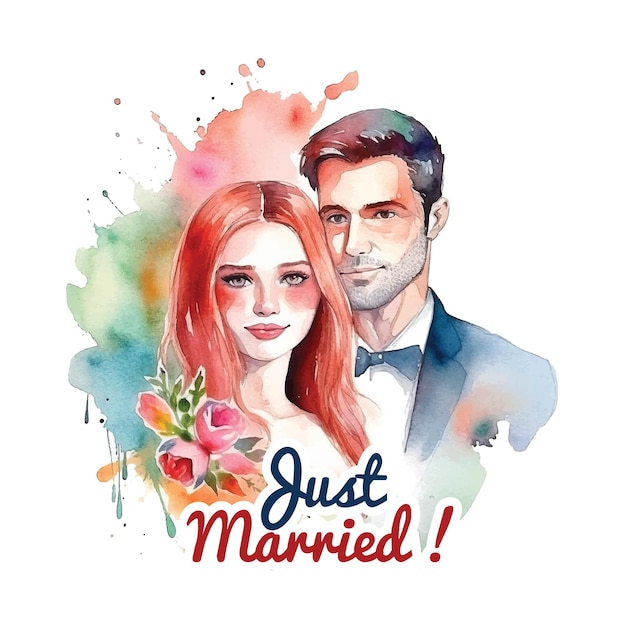 Just married couple watercolor paint