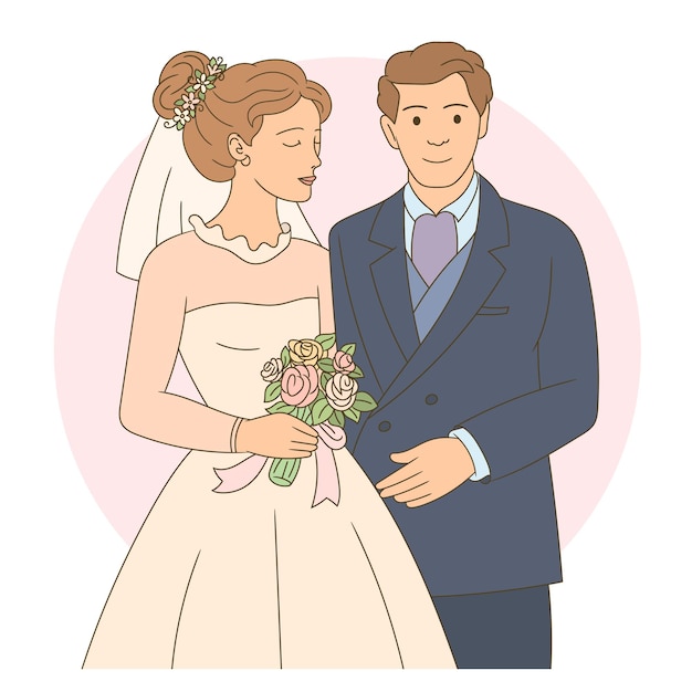 愛のカップルでちょうど結婚したカップルの結婚式の肖像画