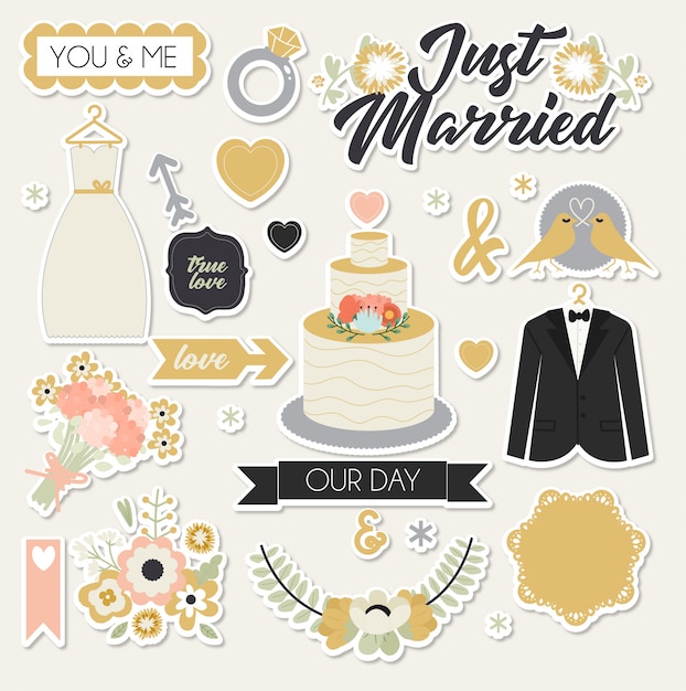 Vector just married stickers