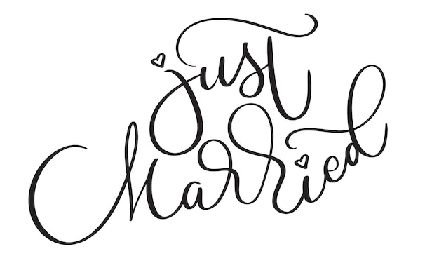 Just married text on white background hand drawn vintage calligraphy lettering vector illustration