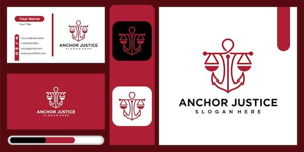 Justice anchor logo icon design template , business symbol or sign. justice anchor vector with business card display, logo for legal consultancy, lawyer and more