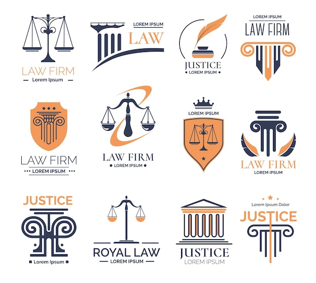 Правосудие и суд и адвокатские логотипы