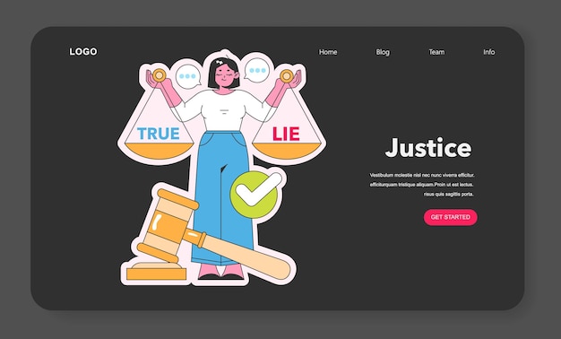 Justice concept figure balancing scales of truth and lies representing fairness and honesty in