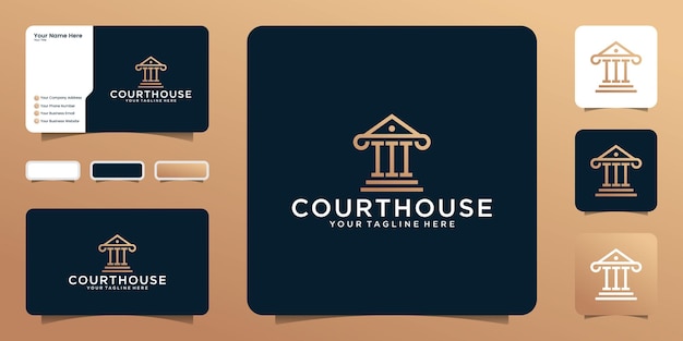 Justice courthouse logo in line art style and business card