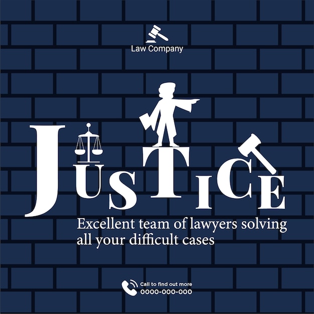 Vettore giustizia eccellente squadra di avvocati che risolve tutti i tuoi casi difficili banner design