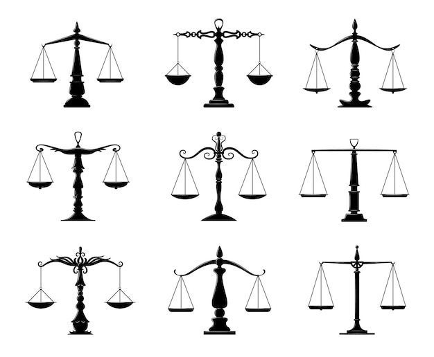 Justice judicial law balance scale vector icons