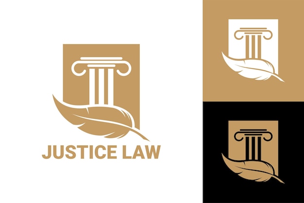 Justice law, feather and pillar logo template premium vector