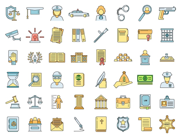 Vector justice legal icons set vector color