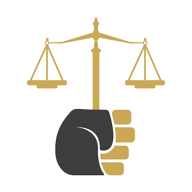 Vector justice scales in hand logo template design revolution justice logo concept