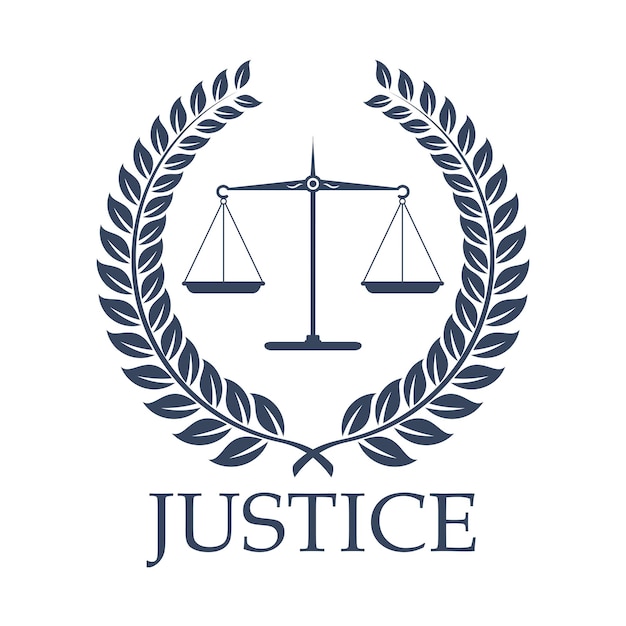 Justice scales and law vector laurel wreath icon