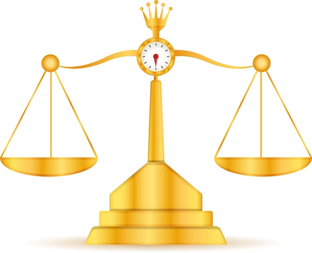 The justice scales, scales in a gold color design isolated on a white background