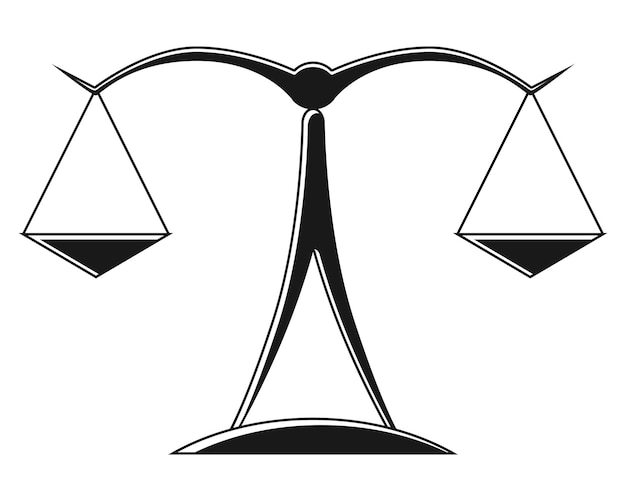 Justice scales silhouette mechanical balancing scales symbol of law and judgment punishment and truth measuring device vector monochrome icon