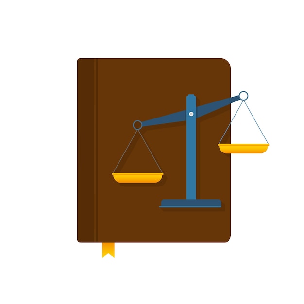 Vector justice scales and wood judge gavel. wooden hammer with law code books. vector stock illustration.